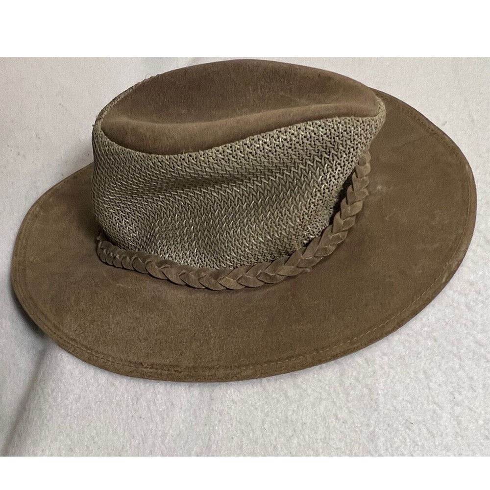 Henschel Mens Hat Genuine Leather Mesh Breezer Large Brown Made in USA Outback